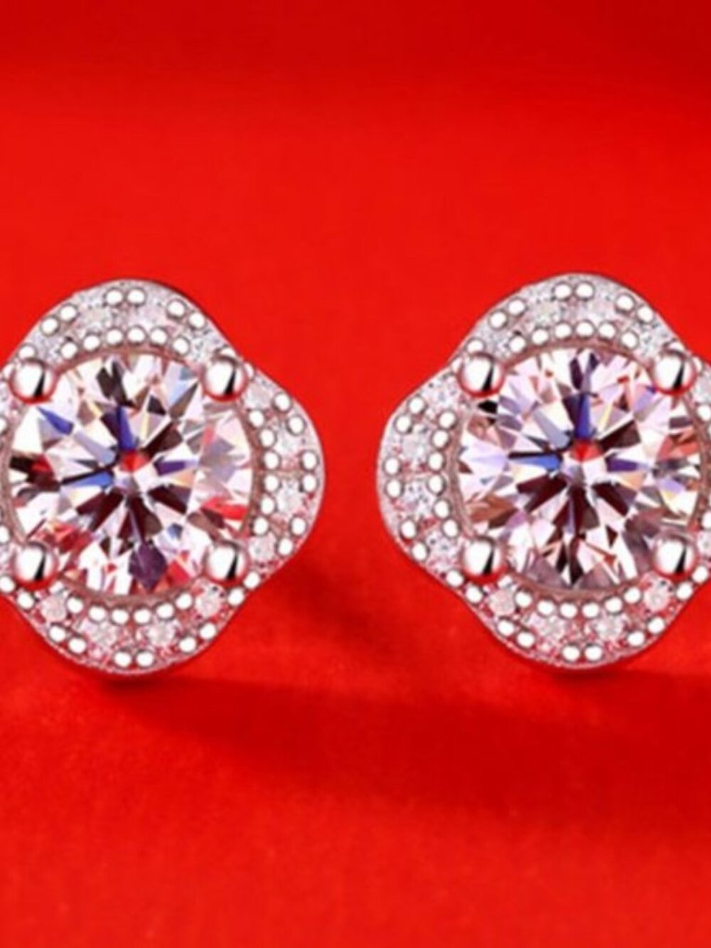 Certified 1ct. t.w. Moissanite Diamond Clover Halo Stud Earrings NEW